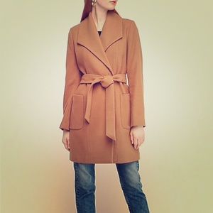 Express Long Belted Wool-Blend Car Coat